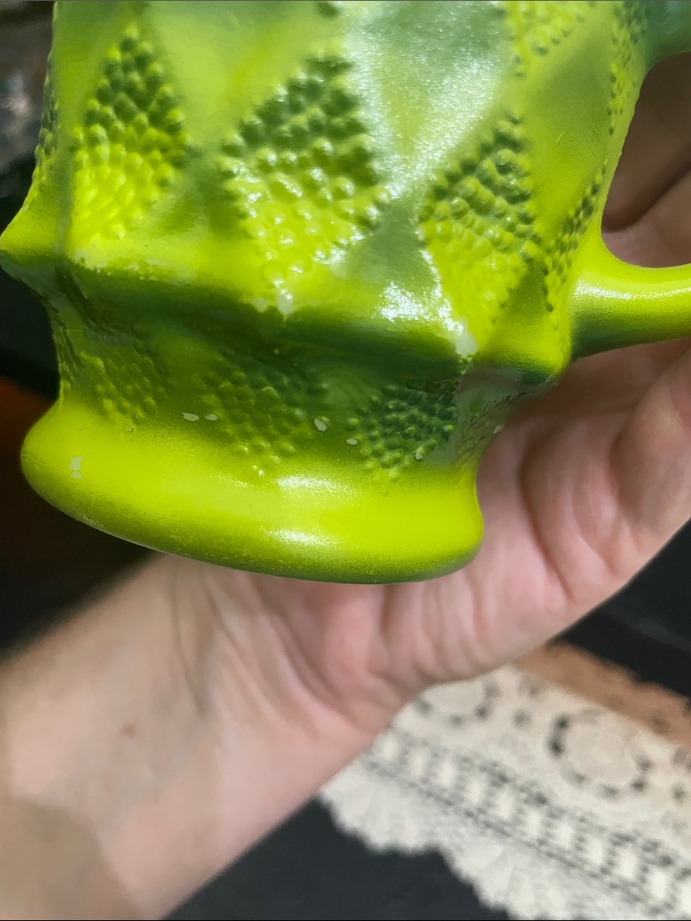Fire King Kimberly Green Ombre Diamond Textured Glass Mugs - Set of 4 - Picture 9 of 10